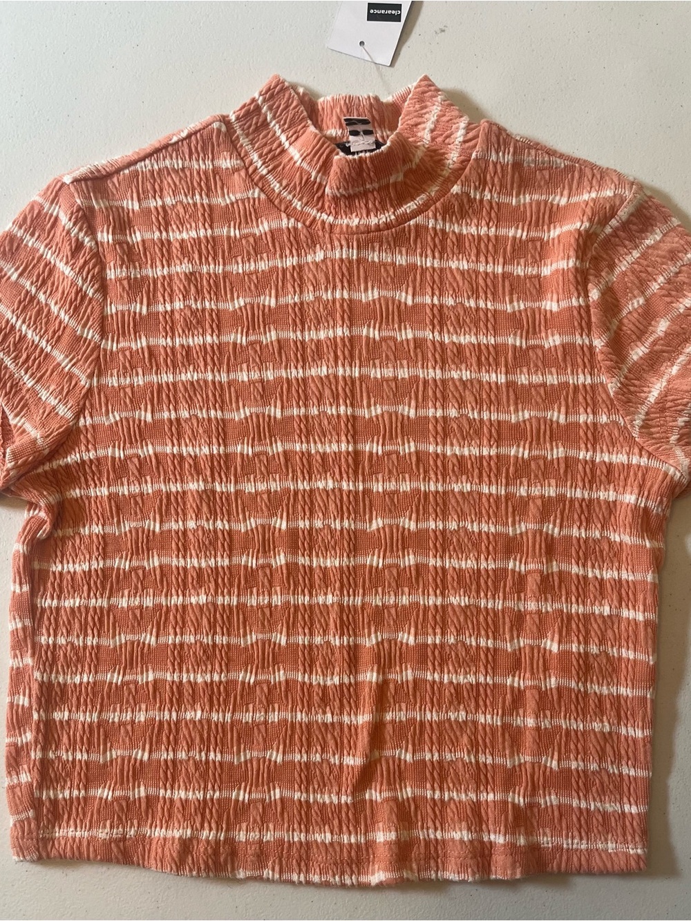 Freshman Peach and White Ribbed Mock Neck Top